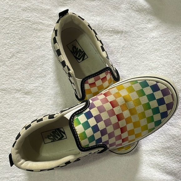 Vans Missy Slip-on Size 5.0 Checker Board Rainbow Design - Picture 1 of 6